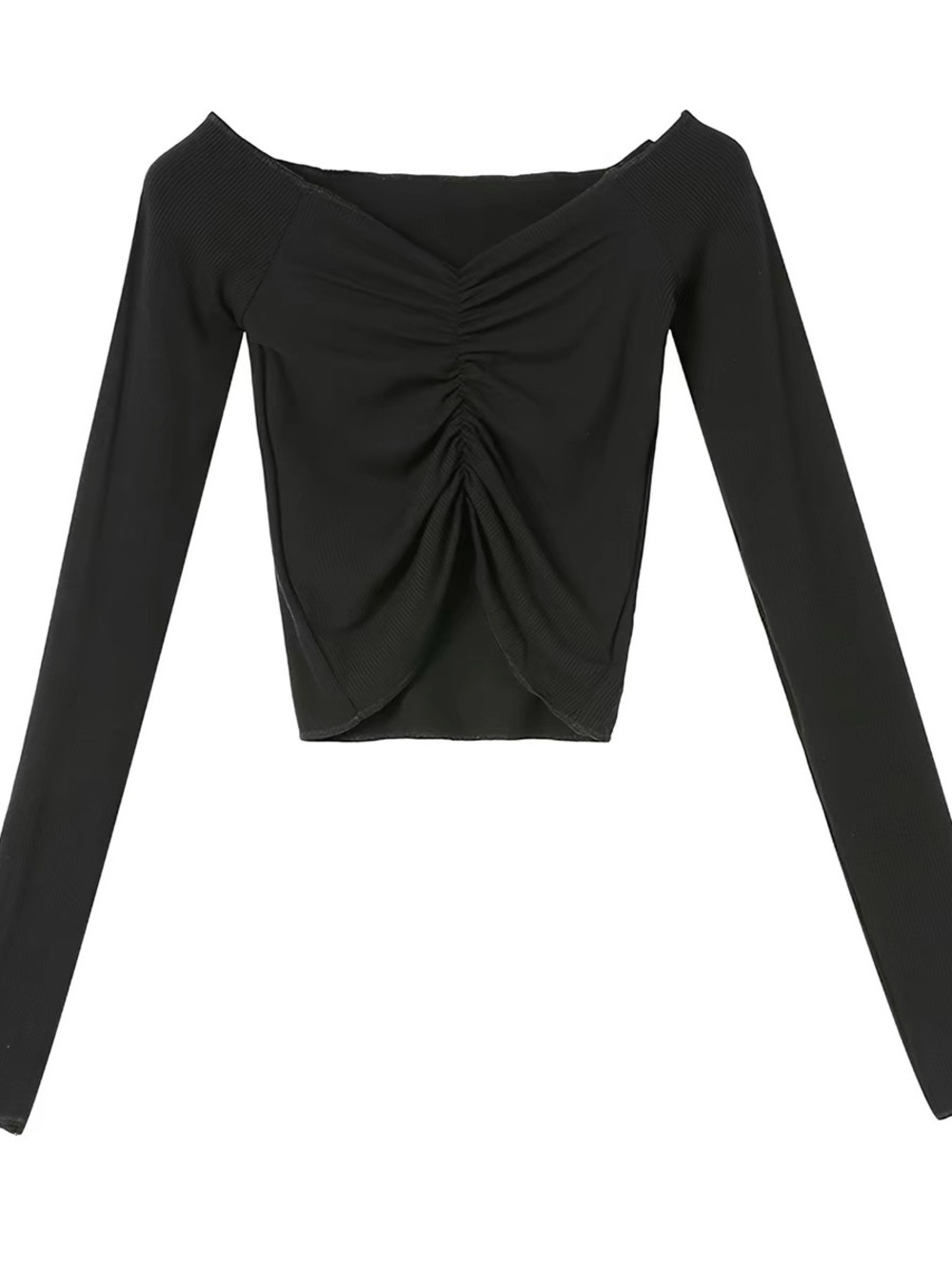 TAG Ruched Off-Shoulder Crop Top | Black | Size F